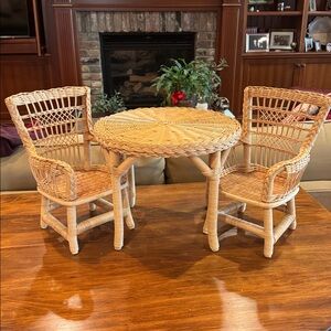 RARE American Girl Wicker Table 2 Chairs  Samantha Birthday Story Doll Retired